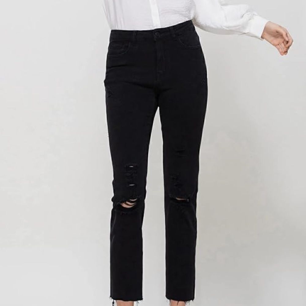 Flying Monkey LANI Black High Rise Clean Cut Fray Hem Crop Jeans NEW